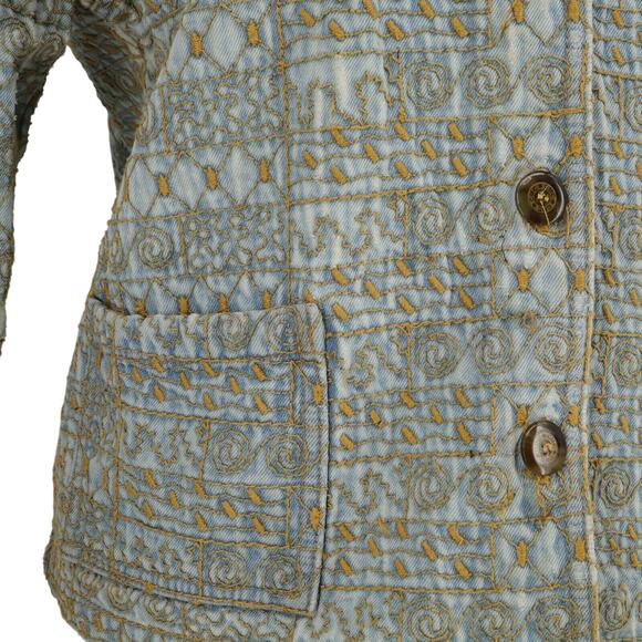 Click by Color Me Cotton Jacket Womens Medium Blue Denim Gold Embroidery Flaws - Picture 10 of 16